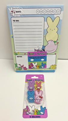 NEW Easter Hello Kitty Peeps Memo Pad & Pen 80 Sheets Stationery & 4 Erasers NIP