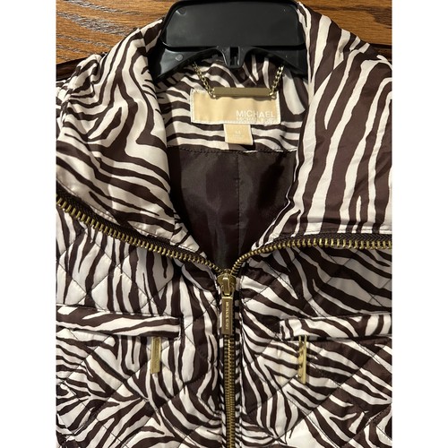 Michael Kors Kendall Chocolate Zebra Print packable vest - Picture 2 of 6