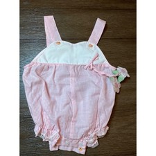 Vintage Baby Togs Creation Pink Gingham Floral Bubble Romper 0-3 Months 8091 P