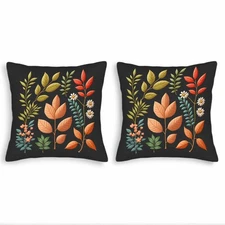 Set of 2 Decorative Throw Pillow Covers 18x18in - Vintage Botanical Design 