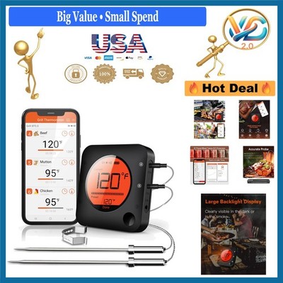 Wireless Bluetooth Meat Thermometer LCD Dual Probe Grill Oven Smoker Kitchen