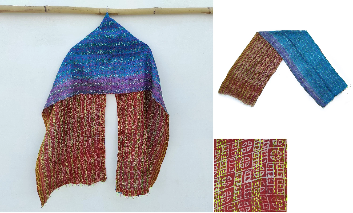 Silk Kantha Scarf Neck Wrap Stole Dupatta Collar Neckerchief Scarves