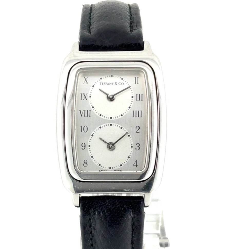 Tiffany & Co. L201 Dual Time Swiss Quartz 22mm Black Leather  display picture 1