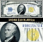 HGR SUNDAY 1934A $10 N.Africa ((Blue/Yellow BEAUTY)) Appears GEM UNCIRCULATED — photo 1
