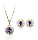 <!--F#f_0--> 18K ROSE GOLD PLATED GENUINE CZ & AUSTRIAN CRYSTAL PURPLE NECKLACE/EARRING SET <!--F/-->