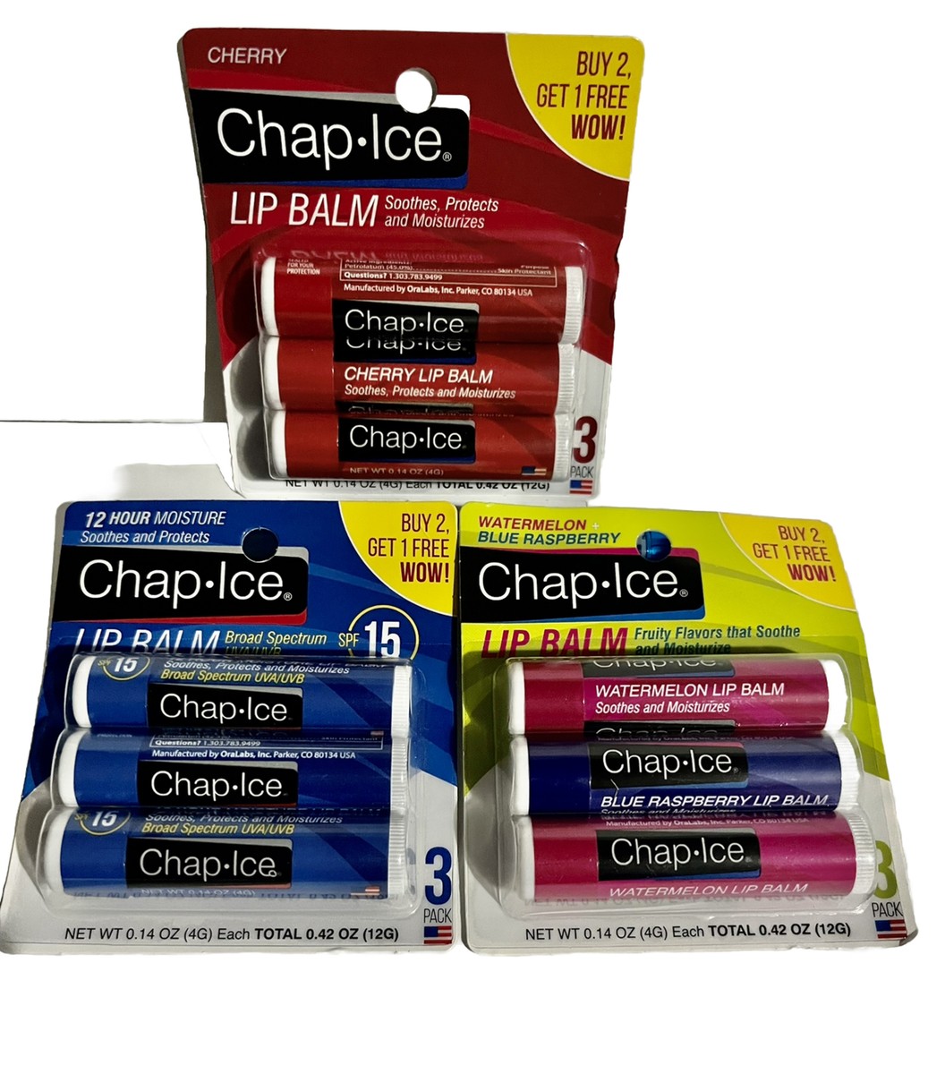 9 Pieces Chap Ice Lip Balm Crazy Mid Flavors NEW & SEALED Cherry