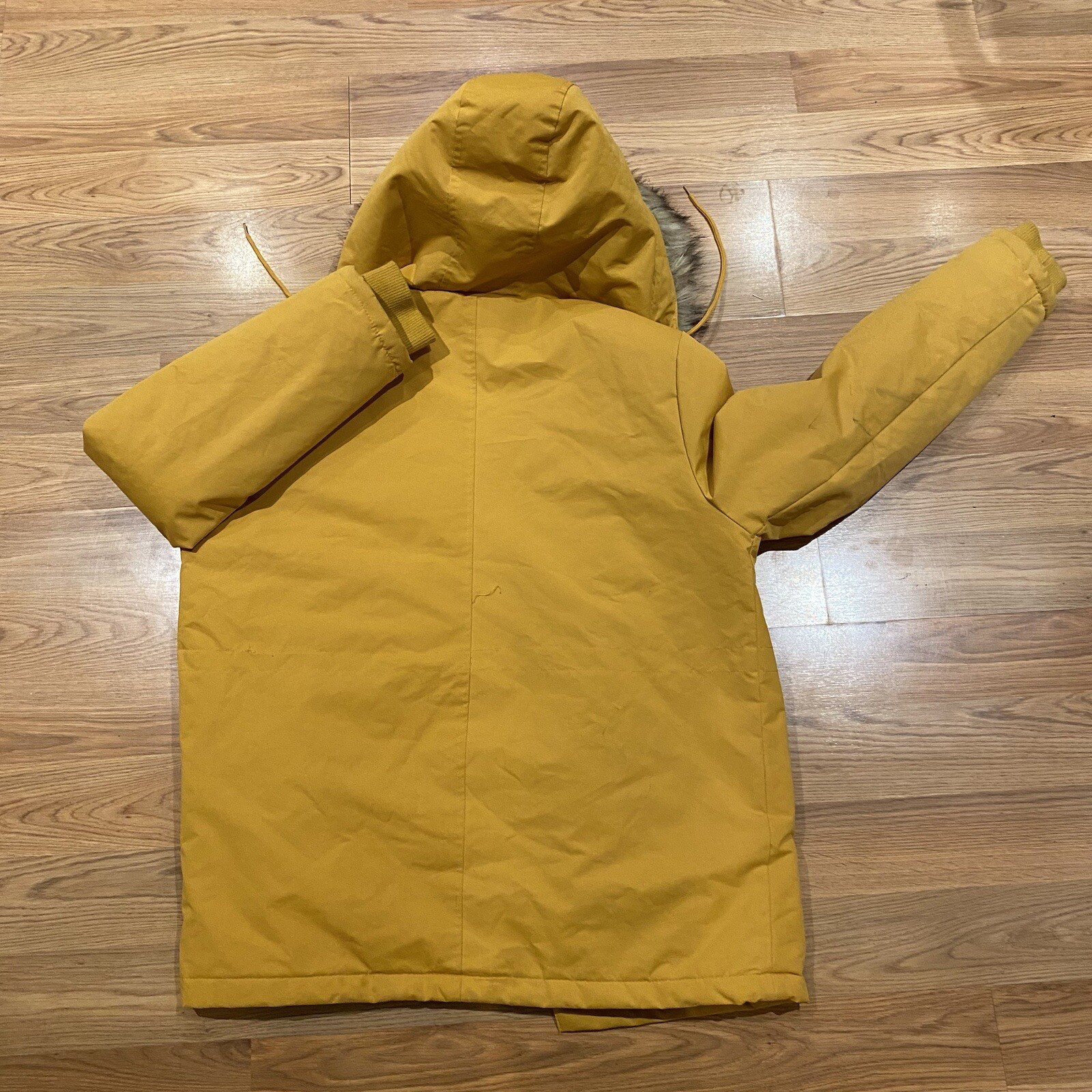 Forever 21 Sherpa Fur Yellow Parka Coat Button Fur Zi… Gem