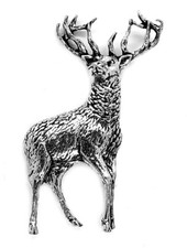 Standing Stag Pin Badge (Artisan English Silver Pewter Brooch in a burlap pouch)