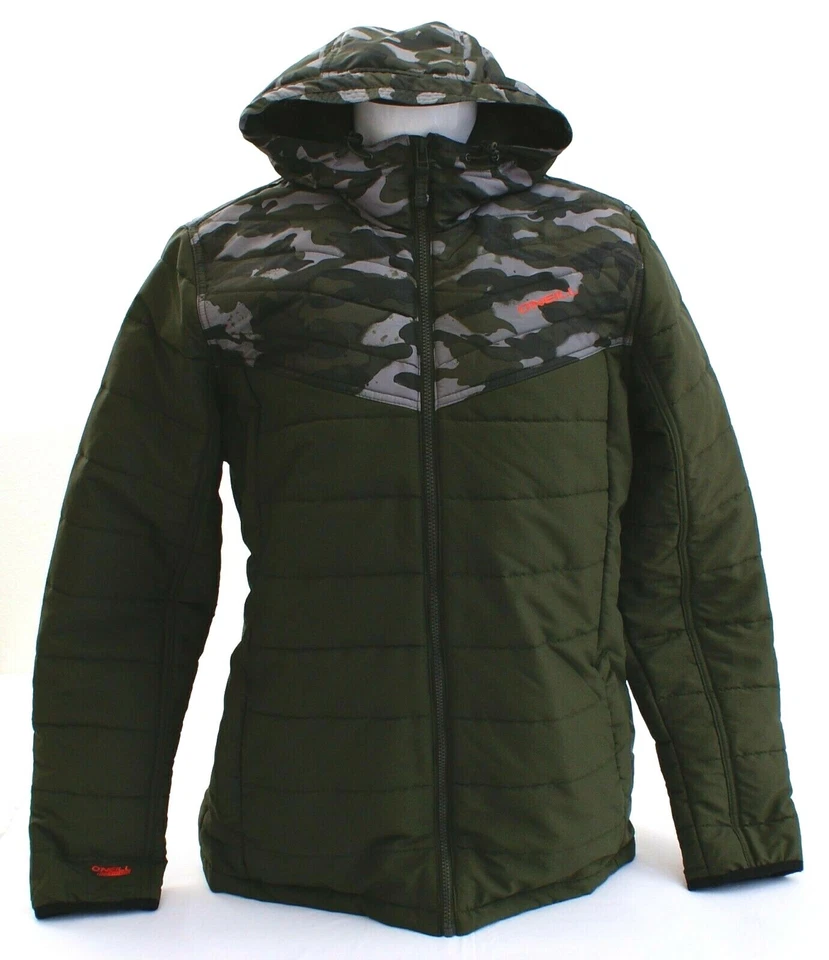 Chaqueta para nieve O'Neill Transit verde camuflaje aislada cremallera frontal con capucha para hombre nueva con etiquetas Foto 2 de 4