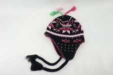SCREAMER BLACK PINK WINTER EAR FLAP KNIT BEANIE HAT TASSELS FLEECE LINED