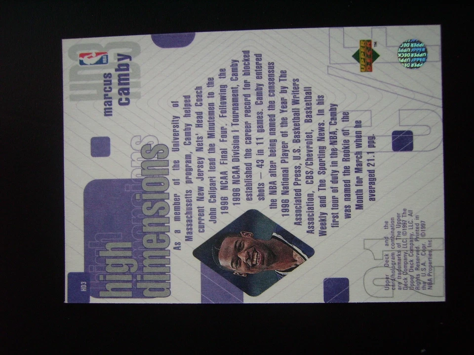 MARCUS CAMBY 1997 UPPER DECK HIGH DIMENSIONS /2000 - Image 2 of 2