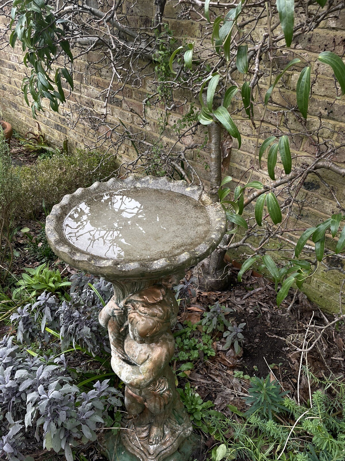 vintage garden stone cherub birdbath eBay