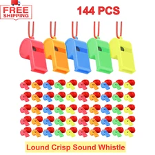 144Pcs Plastic Whistles, Loud Crisp Sound Whistle, Sport Whistle Bulk W/ Lanyard