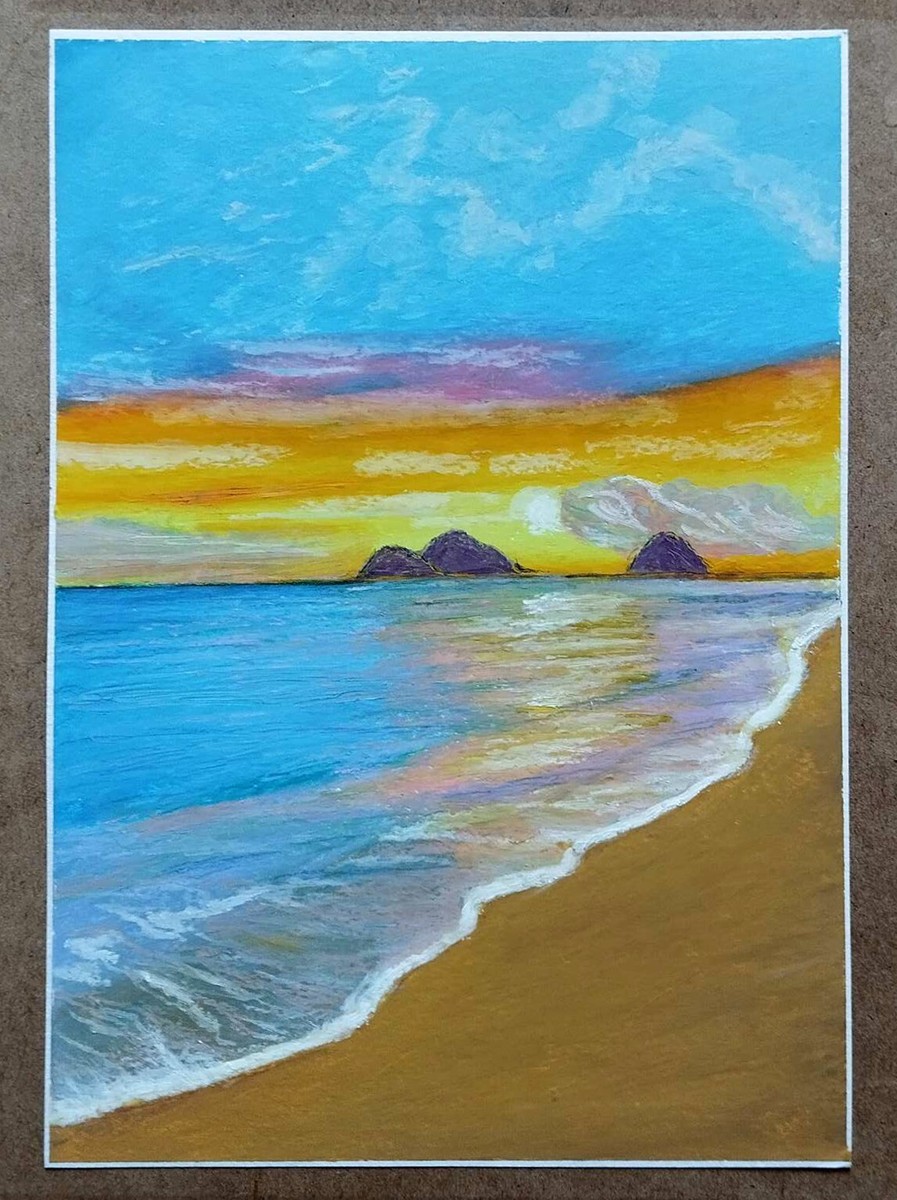 Seascape Painting Tropical Seaside Sunset Beach Original Oil