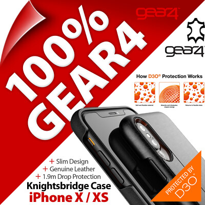 Gear4 Knightsbridge ECHTLEDER/D3O Hülle Cover für Apple iPhone X/XS