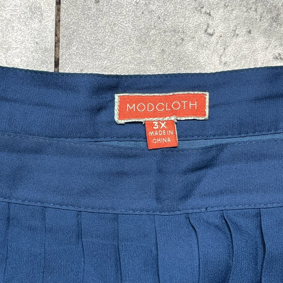 ModCloth Blue A Line Pleated Zip Polyester Skirt Women's Plus Size 3X MINT - Image 3 of 4