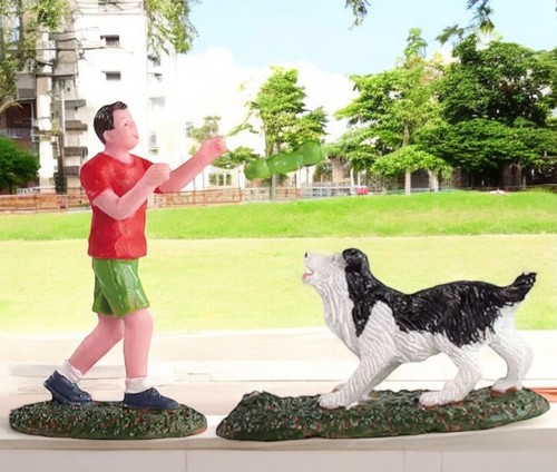 Lemax #92724 RETIRED Game of Fetch Figurines New Patriotic Summer Boy & Dog NEW