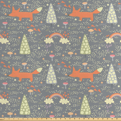 Wald Satin Stoff als Meterware Doodle Wildlife Print