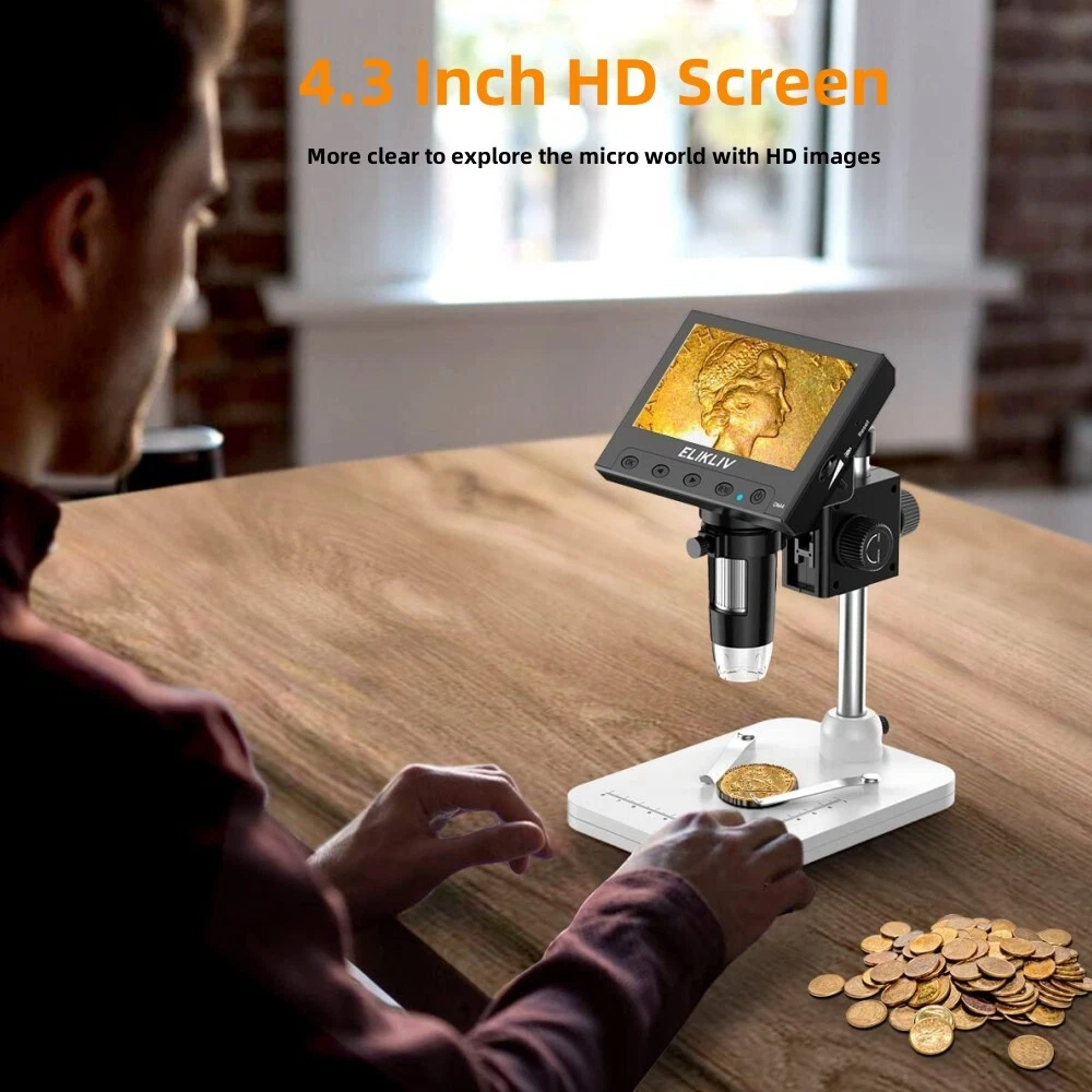 Microscopio digital LCD Elikliv Coin 1000X 4,3"" con pantalla USB HD
