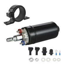 380LPH Inline External Electric High Pressure Fuel Pump w/ Mounting Bracket Kit