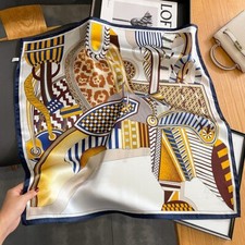 100 Mulberry Silk Neck Scarf 27"x27" Square Scarfs For Women Yellow Geometric