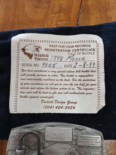 1998 WILDLIFE FOREVER BELT BUCKLE ~THE MOOSE~ #4005 GREAT DETAIL - Picture 4 of 5