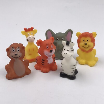 Finger Puppet Set Jungle Animals Retro Plastic Toy Lot Safari Vintage 6pc. Tiger