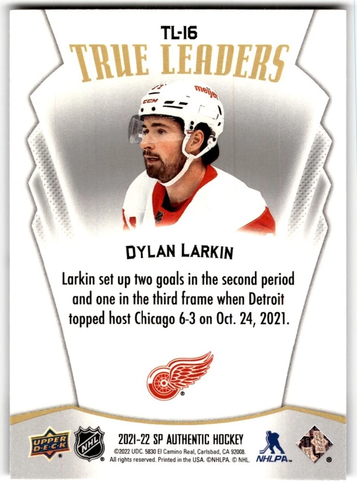 2021-22 SP Authentic True Leaders Dylan Larkin #TL-16 - Image 2 of 2