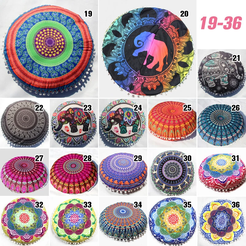 Indian Mandala Round Pillow Case Bohemian Meditation Floor Pouf Cushion Cover - Image 3 of 4
