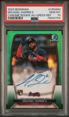 2023 Bowman Chrome Michael HARRIS II Green ON CARD Auto 85/99 PSA 