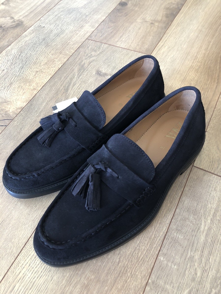 New Mens Zara Light Leather Loafers Shoes Dark Navy Size 7  display picture 1