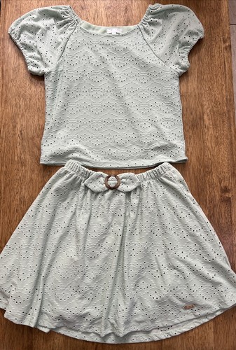 Tahari Girl Outfit Set Skirt Top Eyelets 10 Lime Green Elastic Spandex - Picture 2 of 12