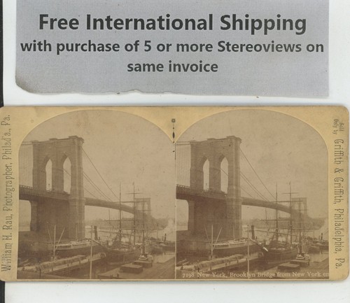 New York Brooklyn Bridge NY Griffith Stereoview - Picture 2 of 2