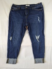 Kancan Jeans Women's 3XL Sharon Skinny Ankle Distressed Cuffed Raw Hem Dark Wash