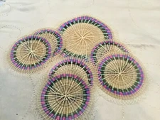 Seven Coasters, Made of Horse Hair Dyed in Colors. 3.5 Six of them, One 6” New C