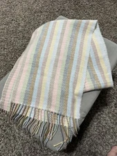 Cejon Scarf Multicolor Pastel Stripes w Fringe Acrylic RN 98072 Made in Italy