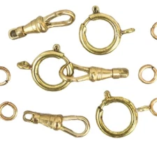5 Sets GOLD Tone Spring Ring & Swivel Clip Clasps. Pocket Watch Chain Repair.
