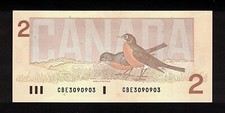 1986 RADAR Note $2.00 CH AU EPQ ** 3090903 Scarce 3-Digit KEY Canada Two Dollars