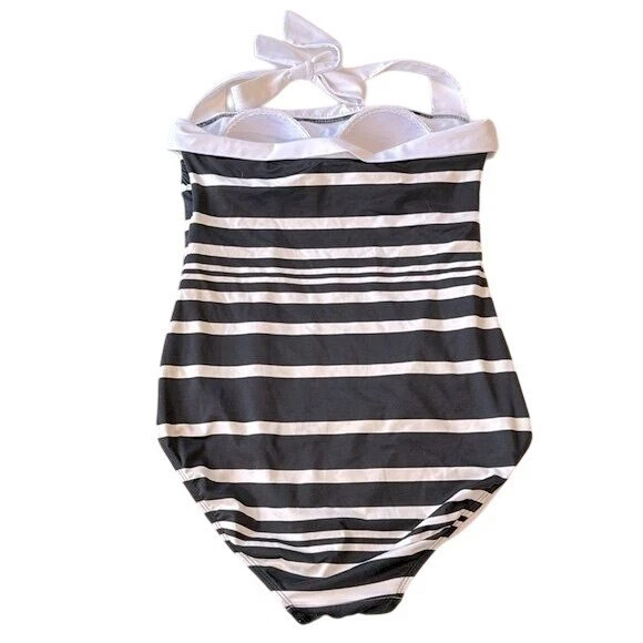 Ralph Lauren Kaylee Stripe Bandeau Mio One Piece Swimsuit Size 10 Black White - Image 4 of 4