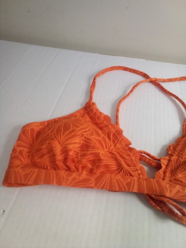 Cupshe Bikini Top Women XL Padded Cups Textured Scallop Trim Orange - Picture 3 of 13