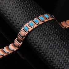 Real Turquoise Pure Copper Magnetic Bracelet Balance Power Energy Arthritis Pain