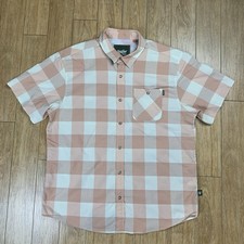 Howler Bros Shirt Men L Orange Check Button Down Short Sleeve Vented Pocket