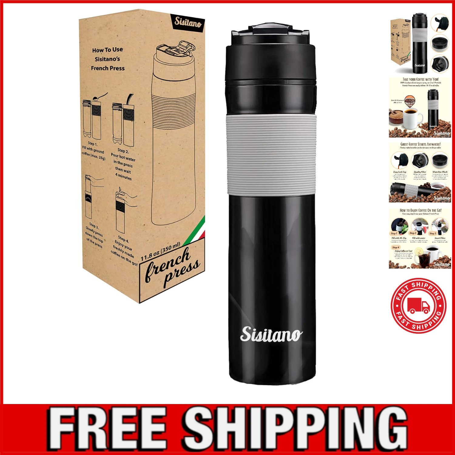 Coffee Maker, Portable 11.8 Oz Tumbler Coffee French...