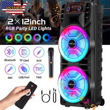 Dual 12" Portable Bluetooth Speaker Loud Heavy Bass Sound Party Speaker w/ Mic