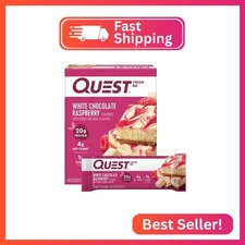 Quest Nutrition White Chocolate Raspberry Protein Bars, 20g Protein, 1g Sugar, 5