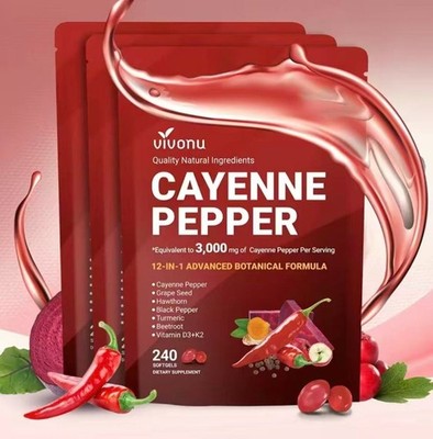 1 PACK VivoNu Cayenne Pepper Softgels Supplement - 240 Capsules NEW FREE SHIP