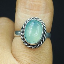 Natural Aqua Chalcedony Gemstone Handmade 925 Sterling Silver Ring Size-7 US