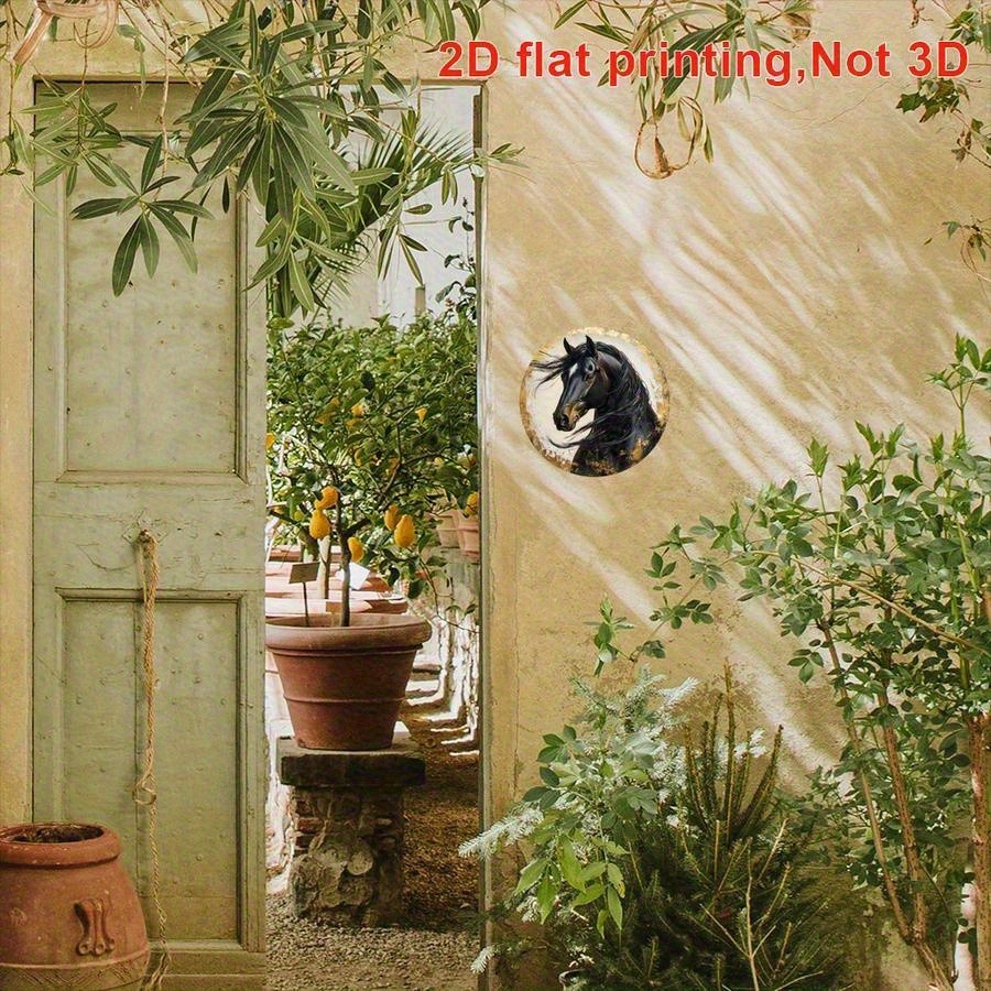 Elegant Black Horse Golden Accents Round Aluminum Wall Decor
