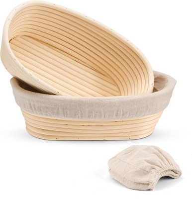 Bread Proofing Basket Set of 2, 10 Inch Oval Dough Bowls for Rising, Sourdough