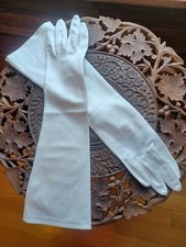 Vintage 40s/50s Mid-century Elbow Length Faux Kidskin White Gloves by Van Raalte